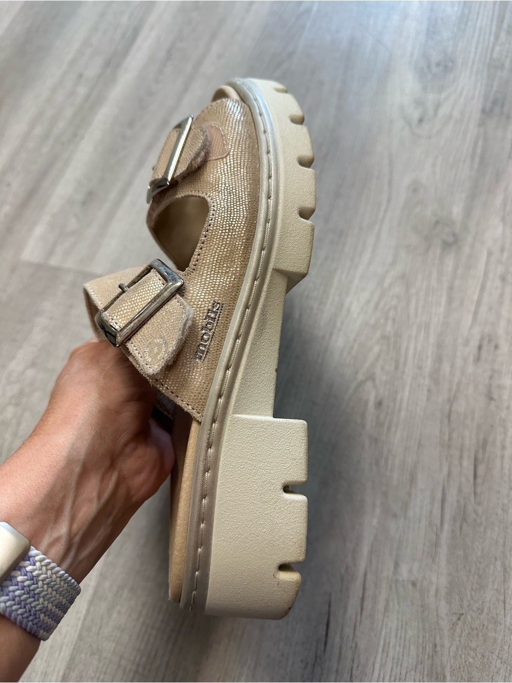 Mephisto Beige Leather Dual-Buckle Comfort Sandal - Picture 5 of 7